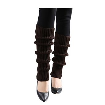 Women's Knitted Design Solid Warm Thick Knee High Length Ribbed Leg Warmers