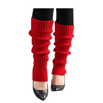 Women's Knitted Design Solid Warm Thick Knee High Length Ribbed Leg Warmers