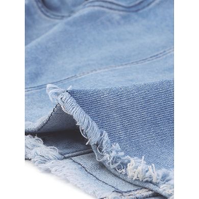 Plus Size Cropped Denim Jacket For Women Frayed Hem Tassel Button
