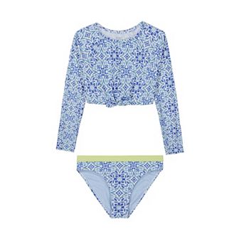Girls 7-16 Roxy 2 pc Fresco Tile Crop Rash Guard Set