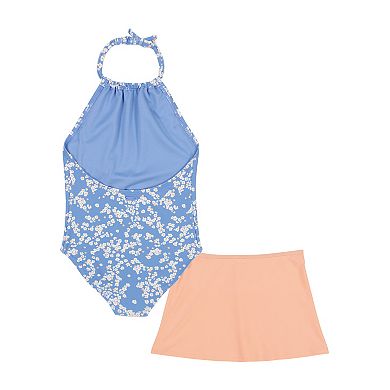 Girls 7-16 Roxy 2-pc. Floral Print Halter One-Piece Swimsuit & Cover-Up Wrap Skirt Set