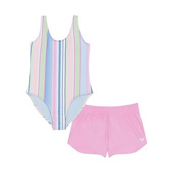 Girls 7-16 Roxy Salty Stripe One-Piece Swimsuit & Shorts Set
