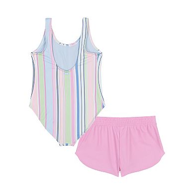 Girls 7-16 Roxy Salty Stripe One-Piece Swimsuit & Shorts Set