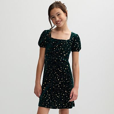 Girls 7-16 Eyeshadow Square Neck Puff Sleeve Dress