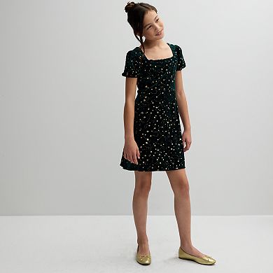 Girls 7-16 Eyeshadow Square Neck Puff Sleeve Dress