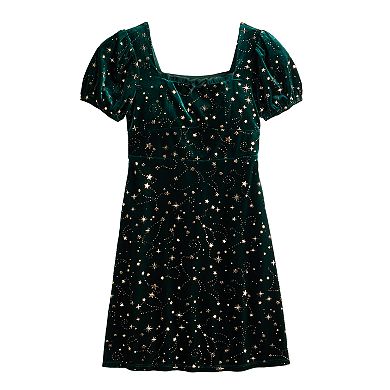 Girls 7-16 Eyeshadow Square Neck Puff Sleeve Dress