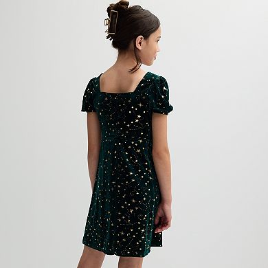 Girls 7-16 Eyeshadow Square Neck Puff Sleeve Dress