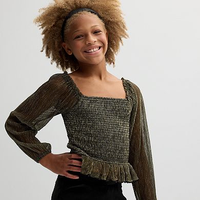 Girls 7-16 eyeshadow 2-Piece Smocked Top and Velour Pants Set