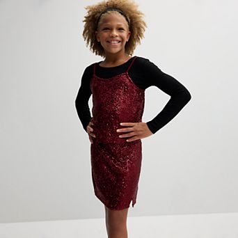 Girls 7-16 eyeshadow 2 pc Sequin Top and Skirt Set