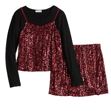 Girls 7-16 eyeshadow 2-Piece Sequin Top and Skirt Set