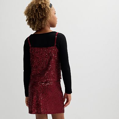 Girls 7-16 eyeshadow 2-Piece Sequin Top and Skirt Set