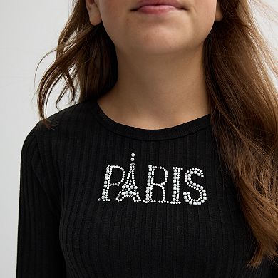 Girls 7-16 IZ Byer Long Sleeve Side Cinched Paris Heat Seal Top