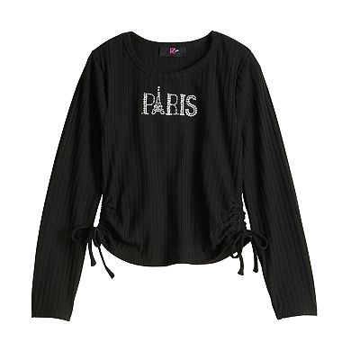 Girls 7-16 IZ Byer Long Sleeve Side Cinched Paris Heat Seal Top