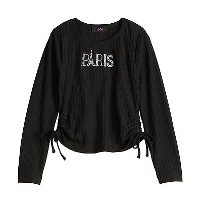 Girls 7 16 IZ Byer Long Sleeve Side Cinched Paris Heat Seal Top
