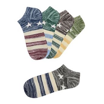 Women Low Cut Stripes Stars Pattern Ankle Socks 5 Pairs