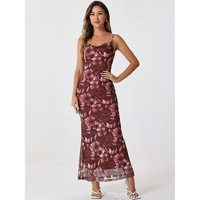 Women's Mesh Floral Sleeveless Bodycon Cocktail Maxi Dress