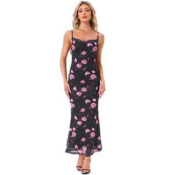 Women's Mesh Floral Sleeveless Bodycon Cocktail Maxi Dress