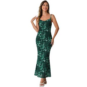 Women's Mesh Floral Sleeveless Bodycon Cocktail Maxi Dress