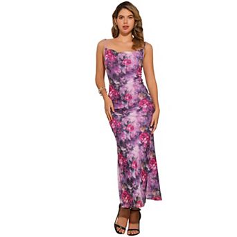 Women's Mesh Floral Sleeveless Bodycon Cocktail Maxi Dress