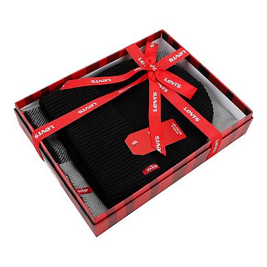 Men's Levi's® Waffle Beanie Hat & Buffalo Plaid Scarf Set