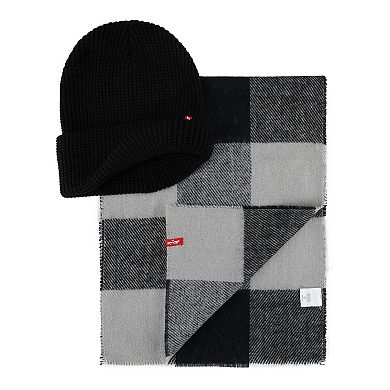 Men's Levi's® Waffle Beanie Hat & Buffalo Plaid Scarf Set