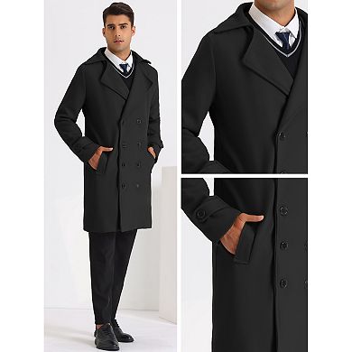 Pea Coat For Men's Winter Notched Lapel Double Breasted Long Coats