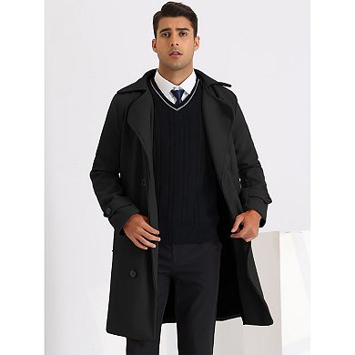 Pea Coat For Men's Winter Notched Lapel Double Breasted Long Coats