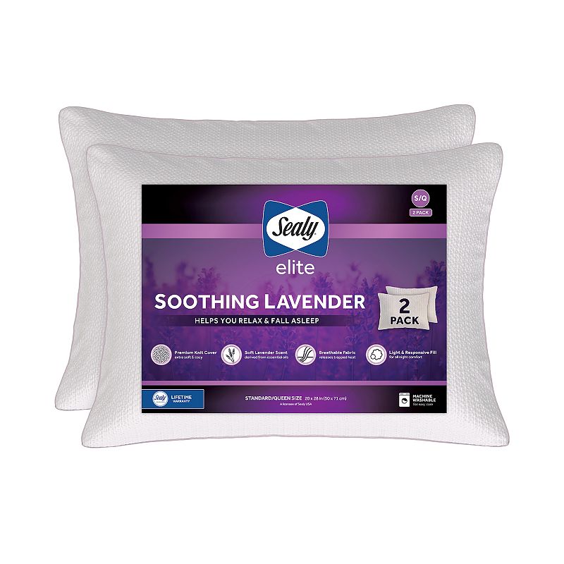 Sealy Elite 2-Pack Soothing Lavender Knit Pillows, White