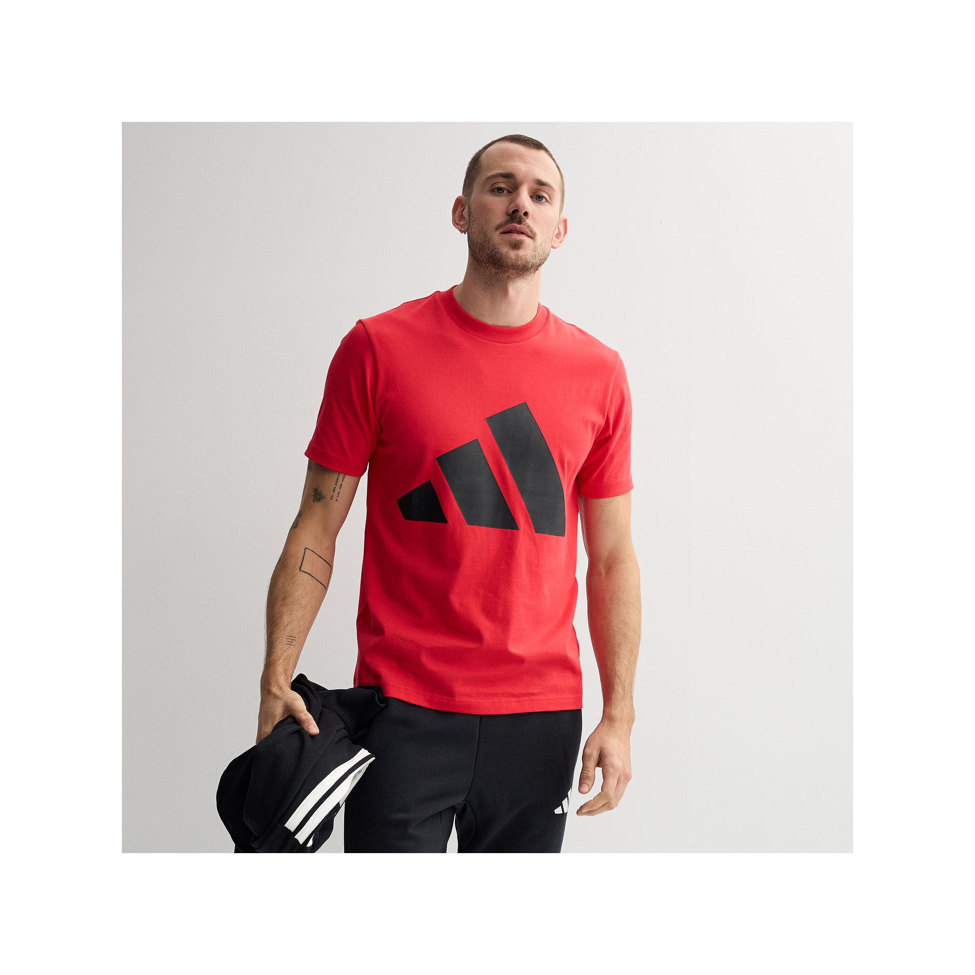 Mens adidas Essentials Big Logo Sportswear T-Shirt, Size: Small, Pure Red
