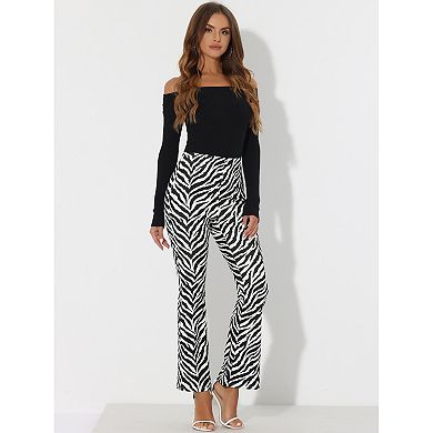 Women's Cow Zebra Print High Waist Casual Flare Bell Bottom Stretch Long Pants