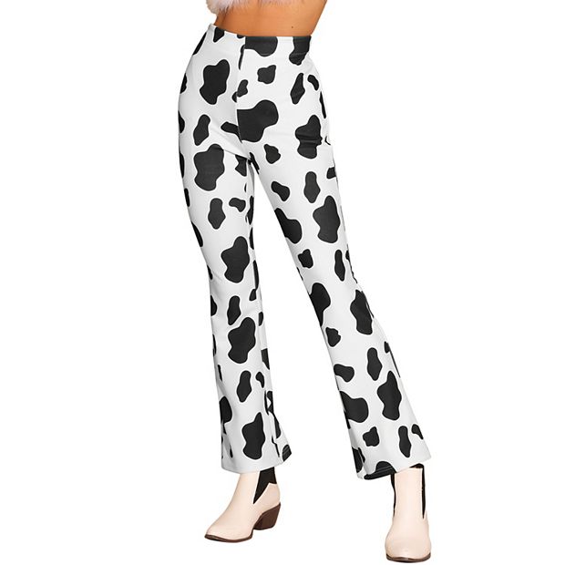 Women's Cow Zebra Print High Waist Casual Flare Bell Bottom