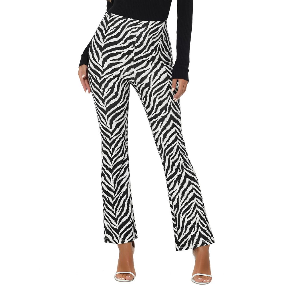 Women's Cow Zebra Print High Waist Casual Flare Bell Bottom