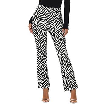 Women's Cow Zebra Print High Waist Casual Flare Bell Bottom Stretch Long Pants
