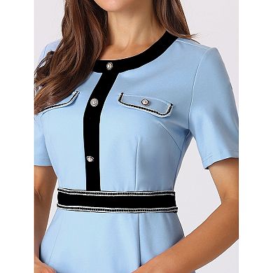 Women's Sheath Dress Short Sleeve Contrast Color Elegant Pencil Dresses