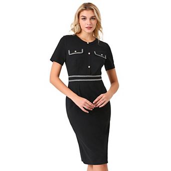 Women's Sheath Dress Short Sleeve Contrast Color Elegant Pencil Dresses