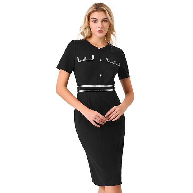 knee length dresses for ladies Women's Sheath Dress Square Neck Cap Sleeve Work Pencil Dresses
