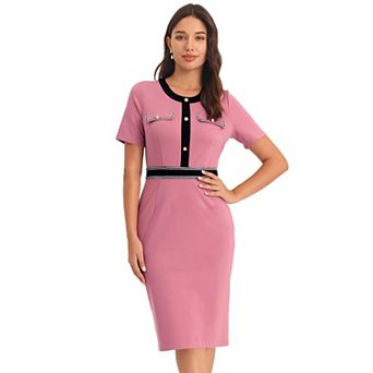 Women's Sheath Dress Short Sleeve Contrast Color Elegant Pencil Dresses