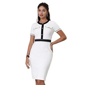 Women's Sheath Dress Short Sleeve Contrast Color Elegant Pencil Dresses