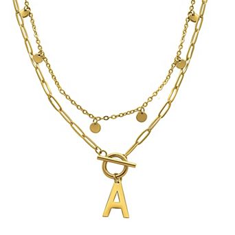 Adornia 14k Gold Plated Layered Initial Toggle Necklace