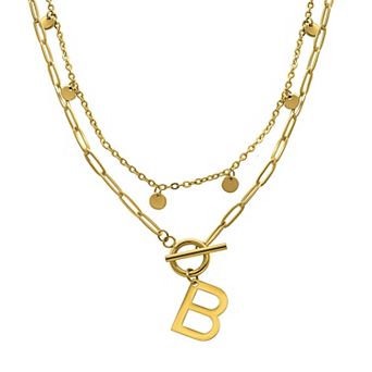 Adornia 14k Gold Plated Layered Initial Toggle Necklace