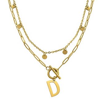 Adornia 14k Gold Plated Layered Initial Toggle Necklace
