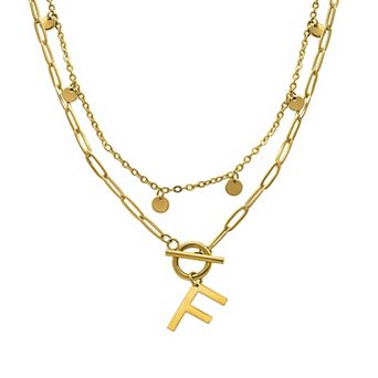 Adornia 14k Gold Plated Layered Initial Toggle Necklace
