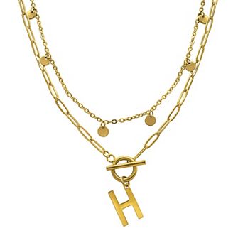 Adornia 14k Gold Plated Layered Initial Toggle Necklace