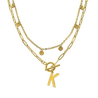 Adornia 14k Gold Plated Layered Initial Toggle Necklace