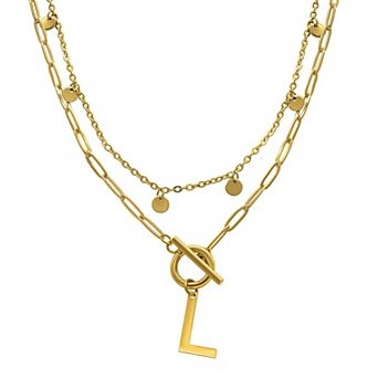 Adornia 14k Gold Plated Layered Initial Toggle Necklace