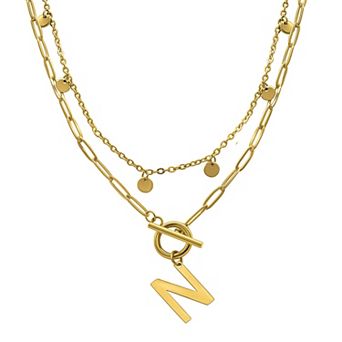 Adornia 14k Gold Plated Layered Initial Toggle Necklace