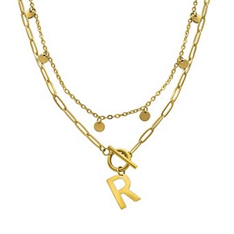 Adornia 14k Gold Plated Layered Initial Toggle Necklace