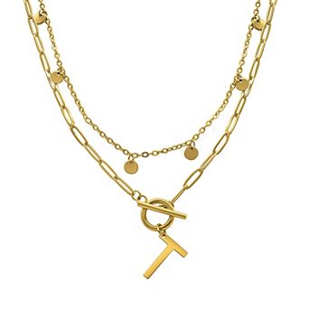 Adornia 14k Gold Plated Layered Initial Toggle Necklace