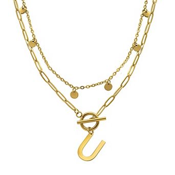 Adornia 14k Gold Plated Layered Initial Toggle Necklace
