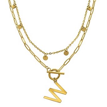Adornia 14k Gold Plated Layered Initial Toggle Necklace
